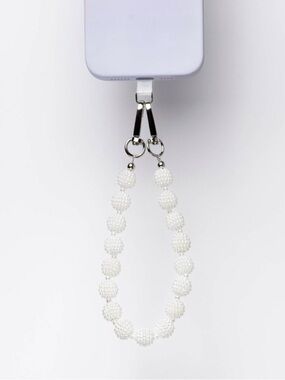 NIB White Beaded Phone Wrist Strap with Silver Clasp